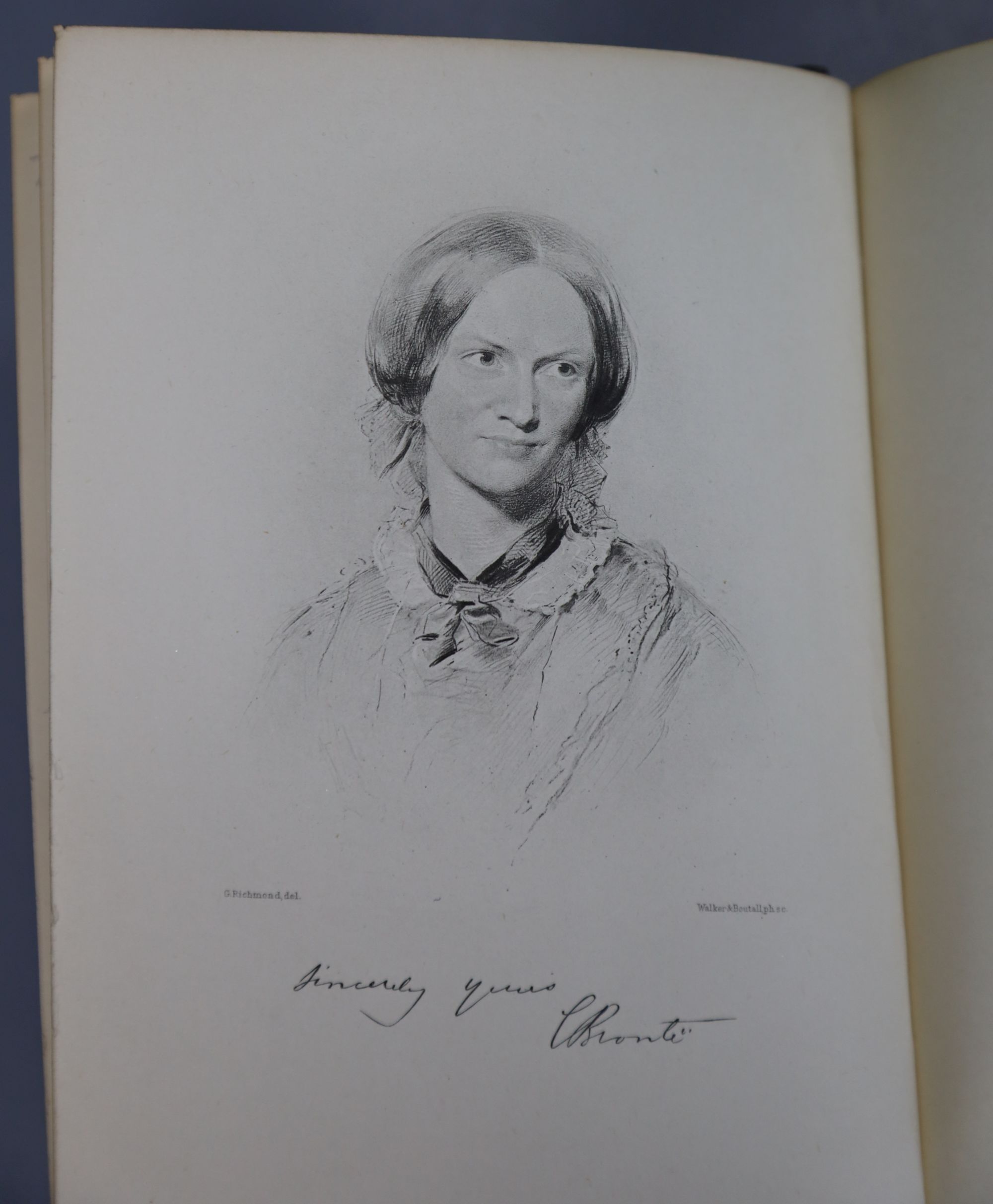 Bronte, Charlotte, Emily and Anne - Works, The Haworth edition, 7 vols, 8vo, half green calf, (spines browned), back board to vol 7 scu